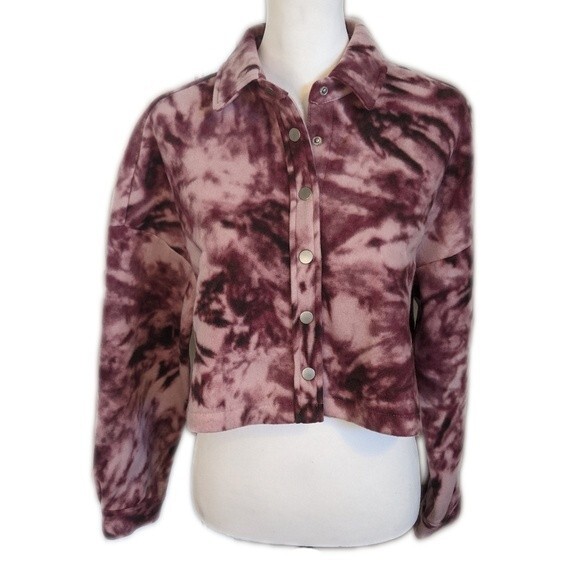 Abound NWT purple tie dye snap front shirt jacket, shacket, cropped S - Picture 1 of 8